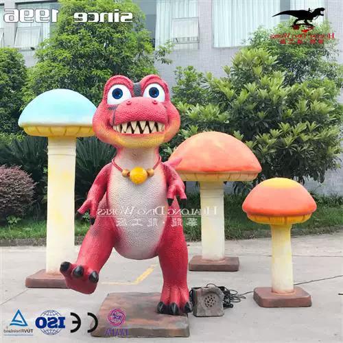 卡通霸王龙五彩蘑菇美陈摆件 商场儿童乐园的引流利器，华龙工厂匠心制作